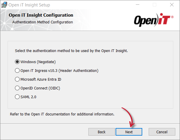 Open iT Insight Authentication Selection