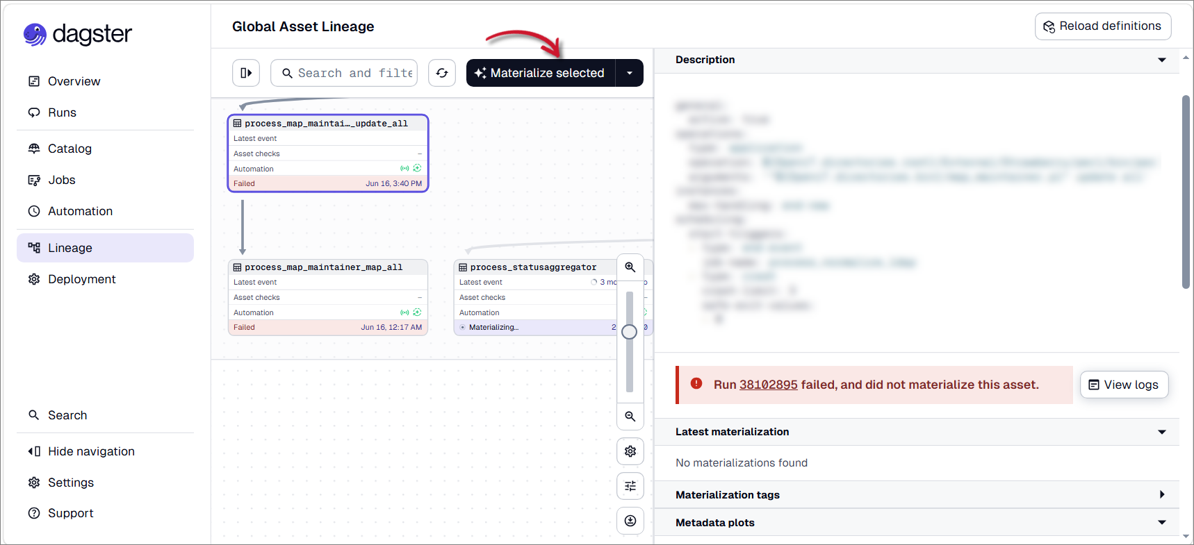 Materialize Selected Asset