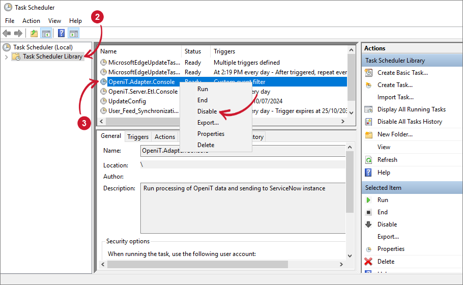 Manually Disabling Task Scheduler Job