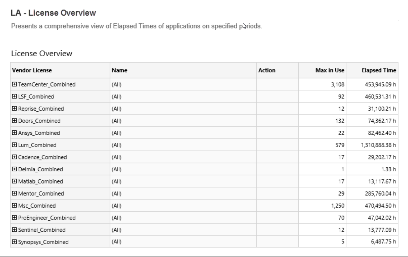 License Usage per Feature Version