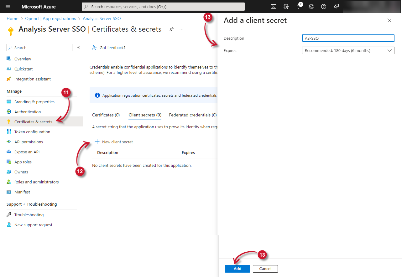 Application Certificates and Secrets