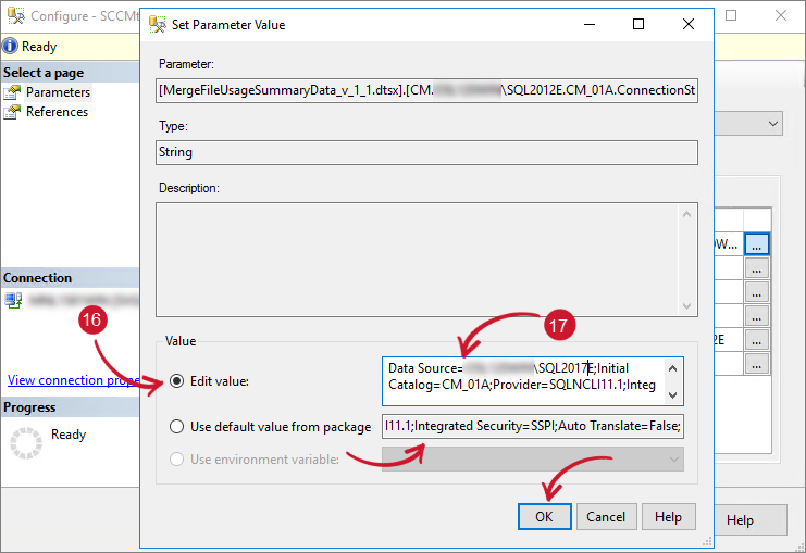 Configuring SSIS Package - Edit SCCM ConnectionString