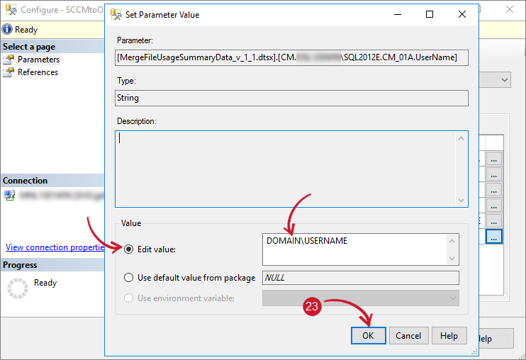  Configuring SSIS Package - Edit SCCM User Name