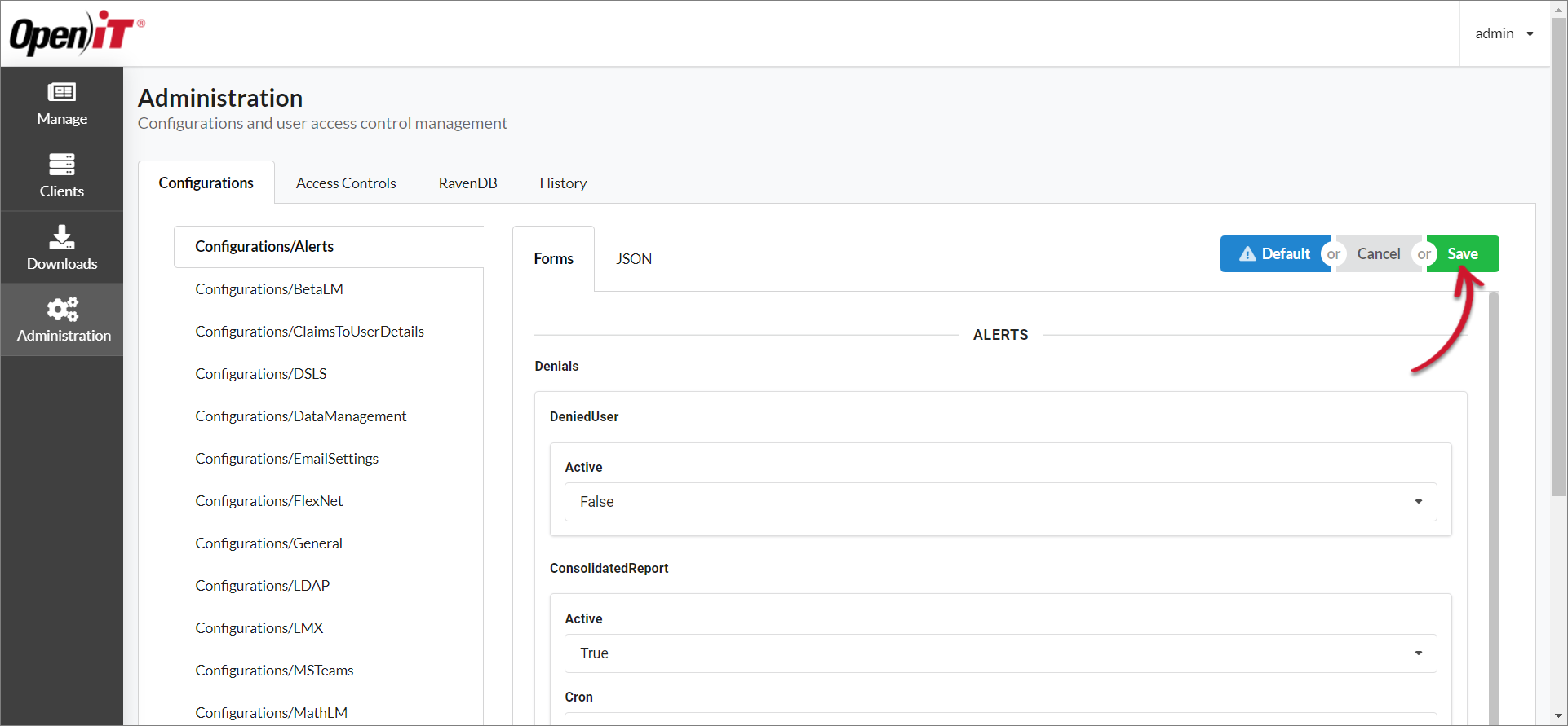 Saving Configurations/Alerts