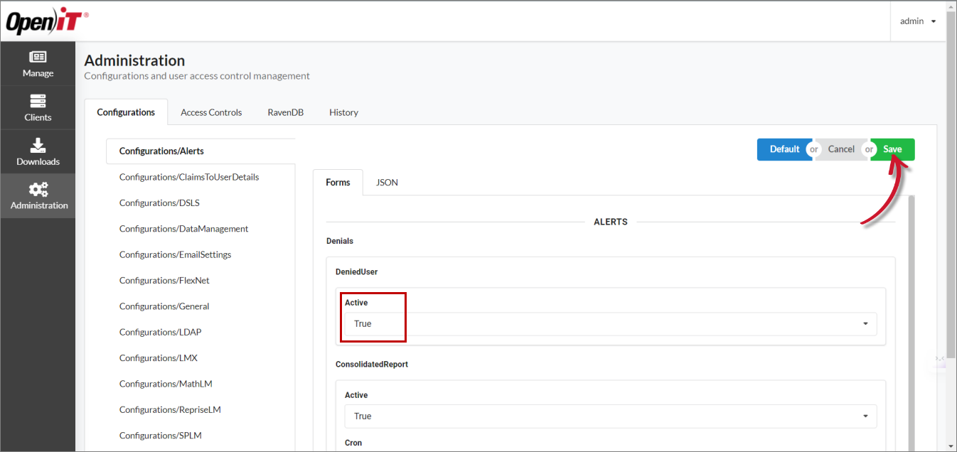 Saving Configurations/Alerts