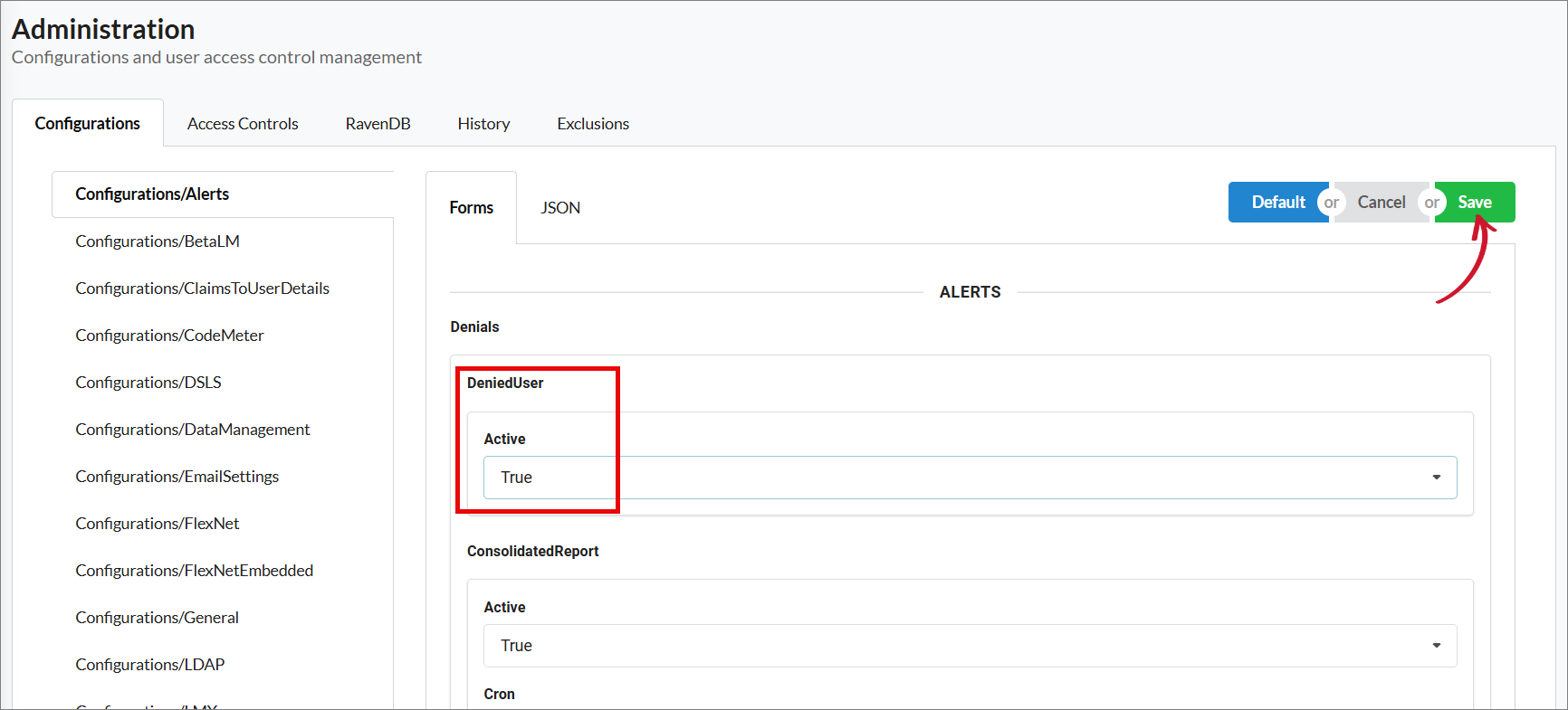 Saving Configurations/Alerts