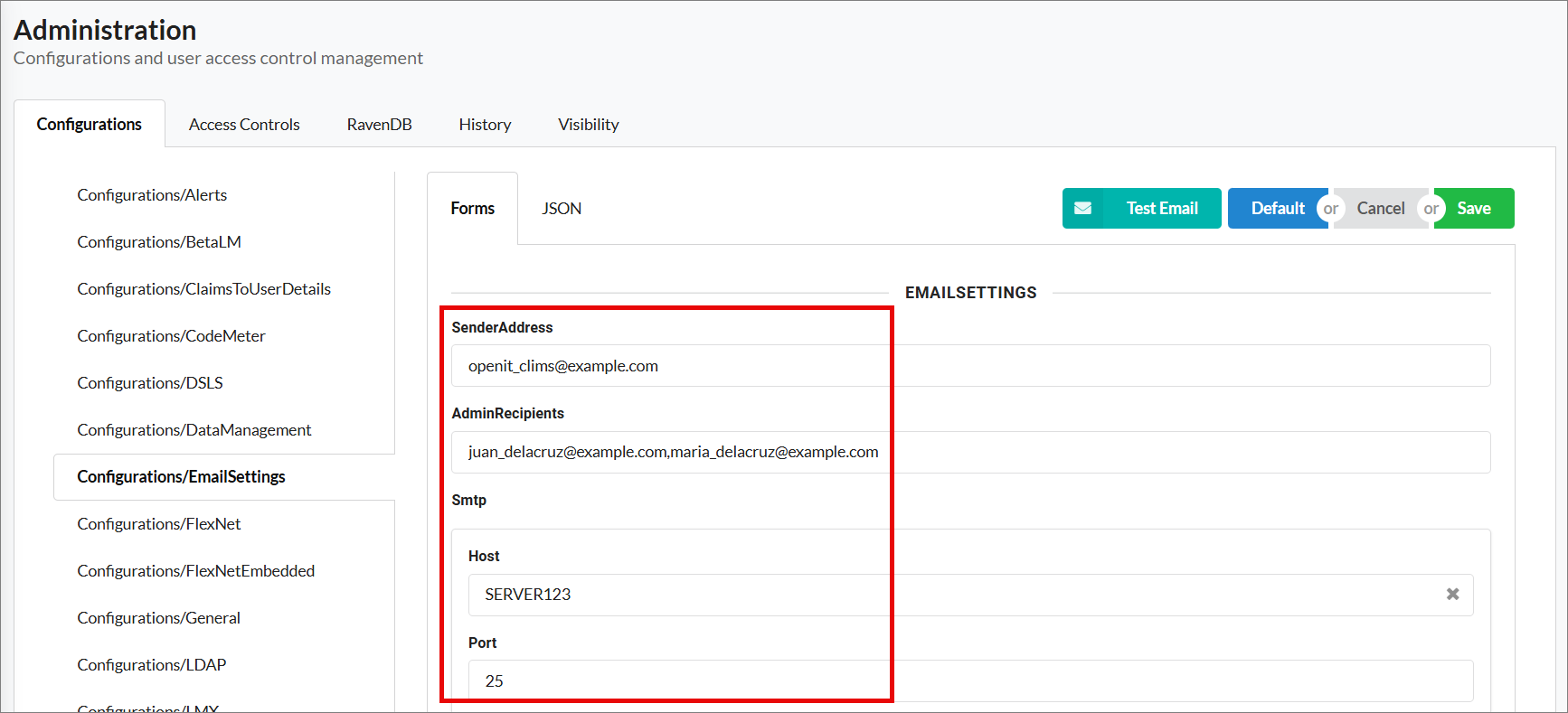 Saving Configurations/EmailSettings