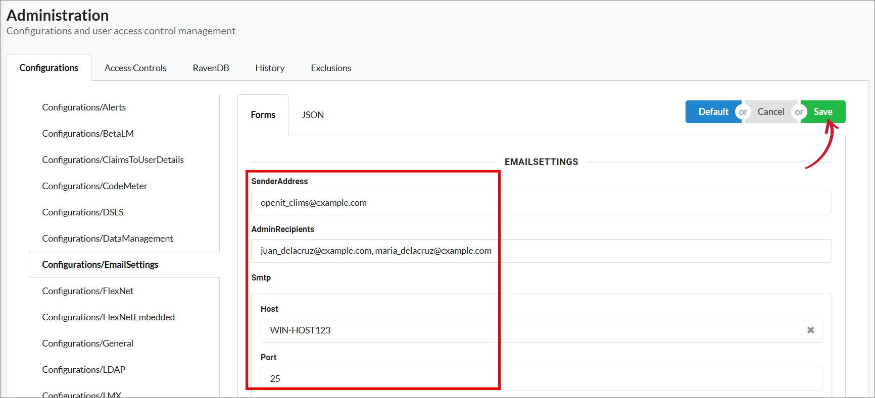 Saving Configurations/EmailSettings