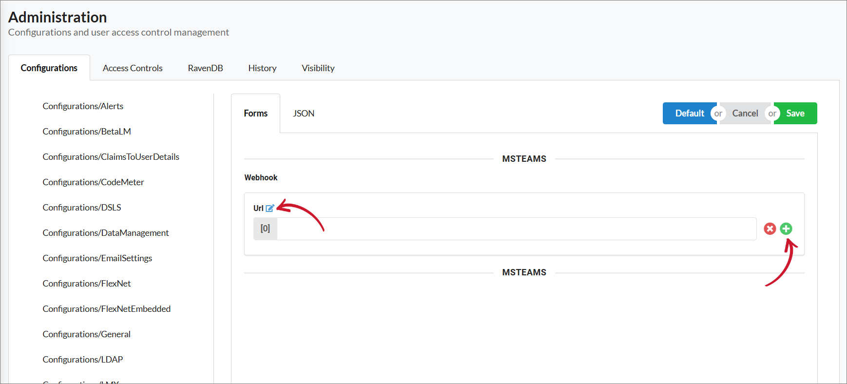 Configurations/MSTeams: Adding a New Webhook URL field