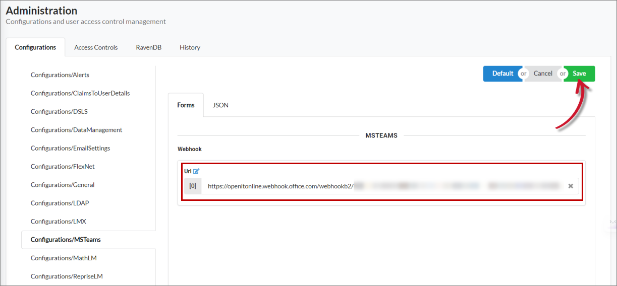Saving Configurations/MSTeams