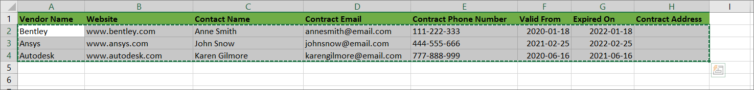 Sample Excel Sheet