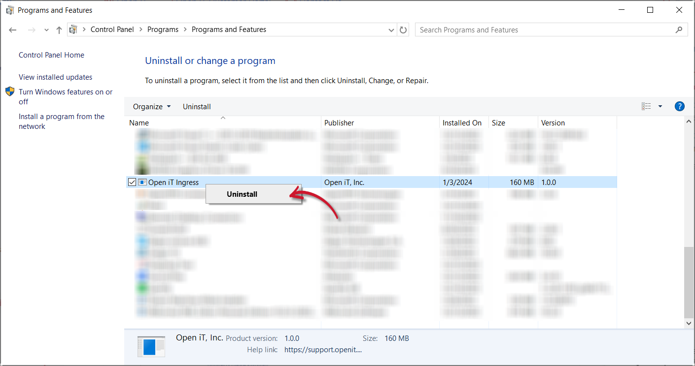 Control Panel: Uninstall Option 1