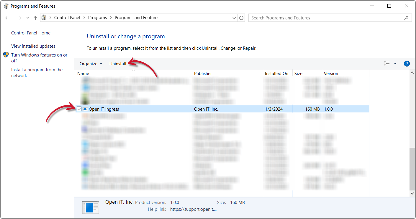 Control Panel: Uninstall Option 2