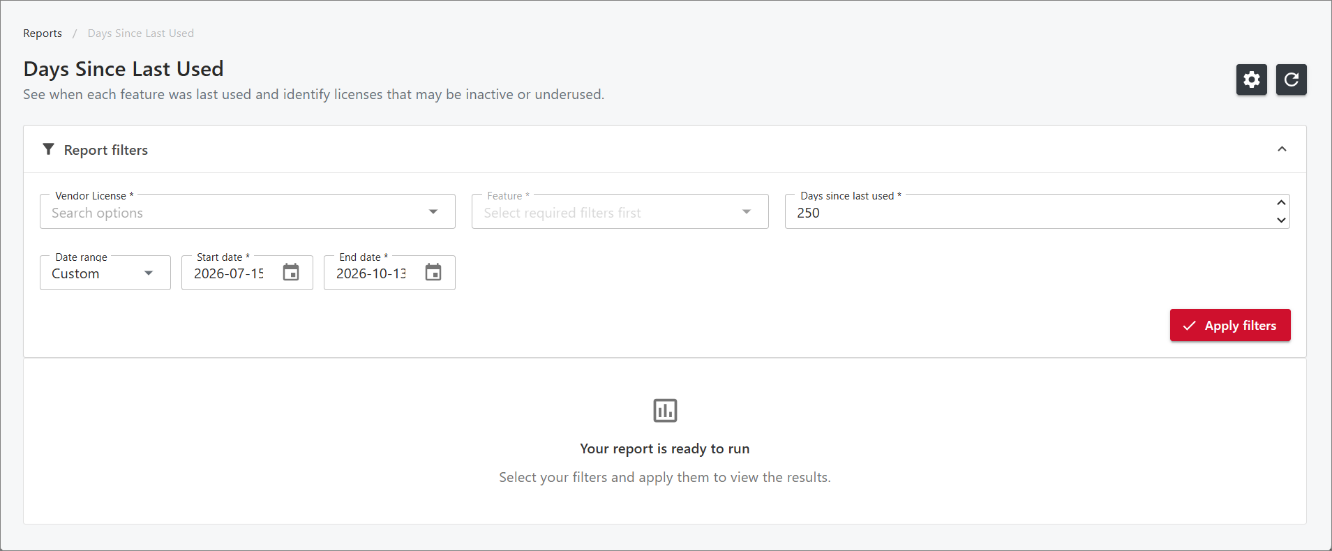 Days Since Last Used Report Filters