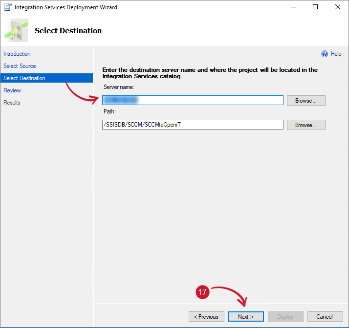  Integration Services Deployment Destination