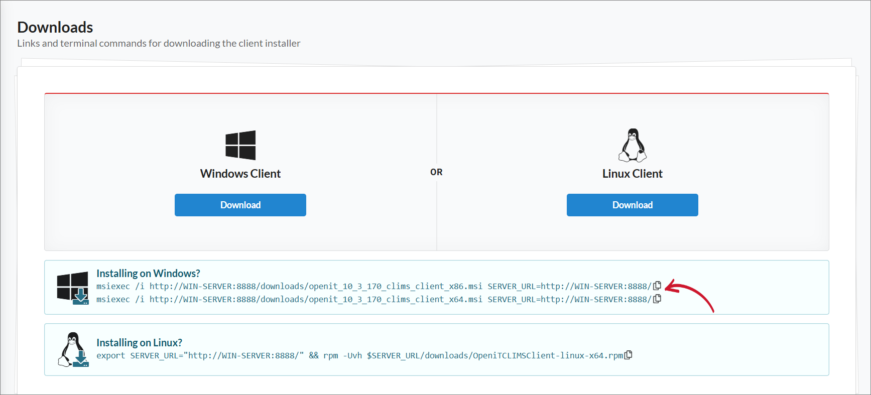 Windows Client Installers via Commands