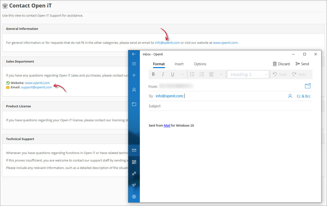 Analysis Server Contact Open iT: Email Support