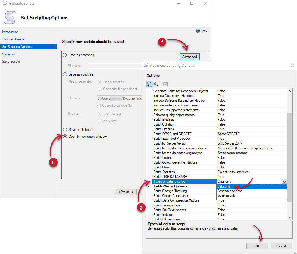 Generate Scripts Advanced
