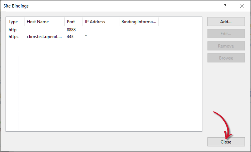 IIS: Updated Site Bindings