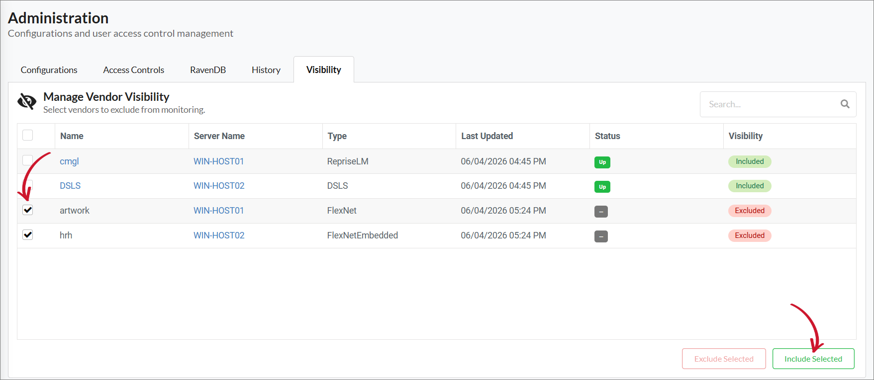 Include Selected Vendors