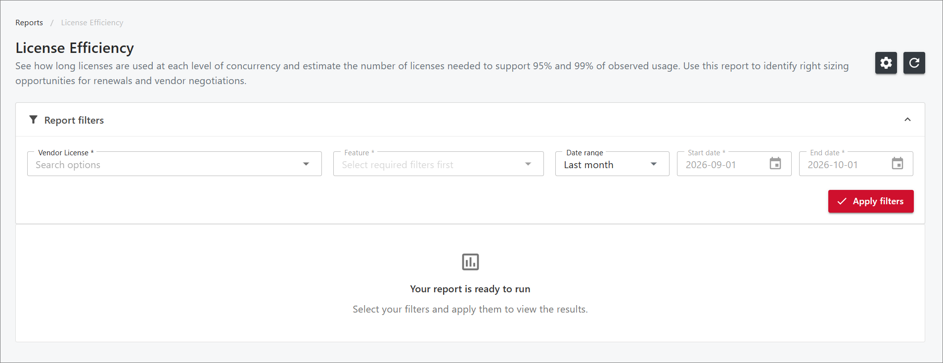 License Efficiency Report Filters