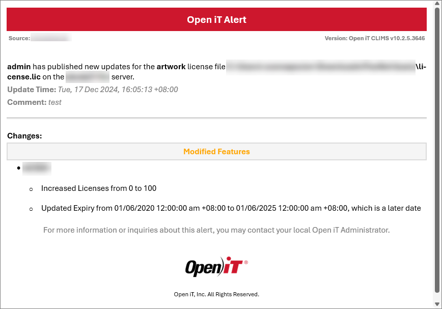 License Modification Alert
