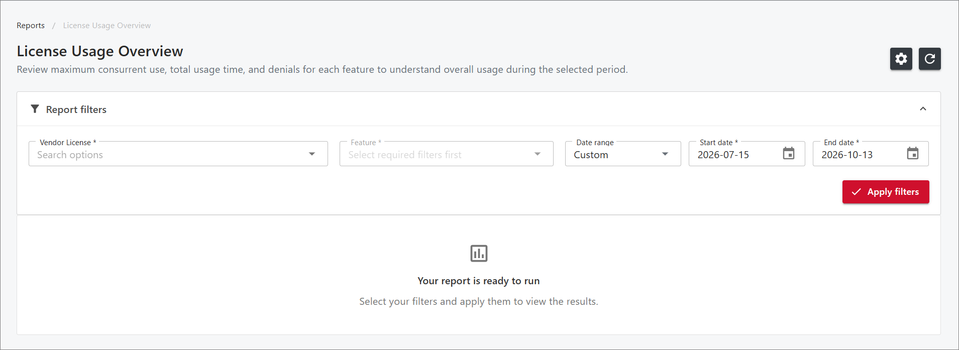 License Usage Overview Report Filters
