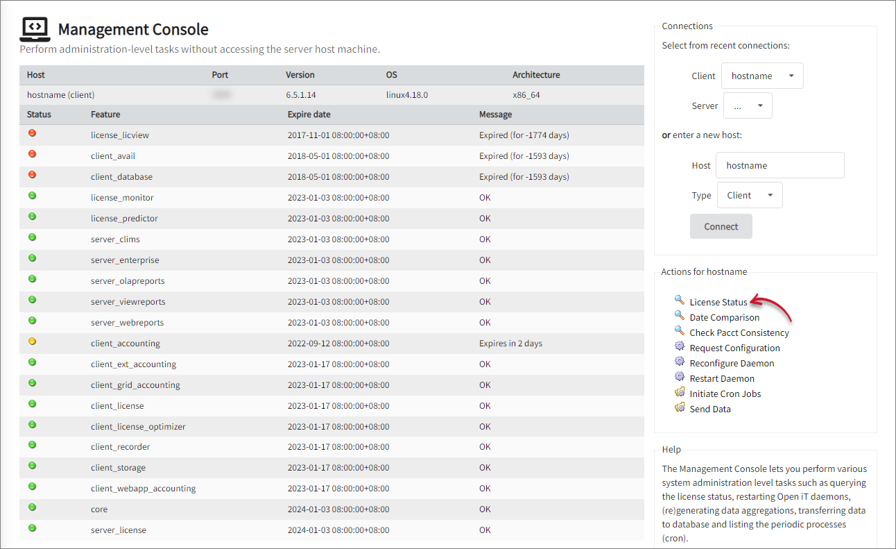 v6 Client License Status Output