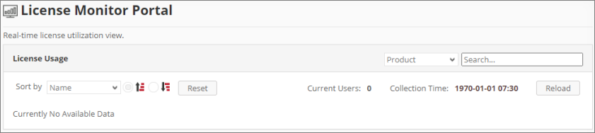 No data displayed in License Monitor Portal