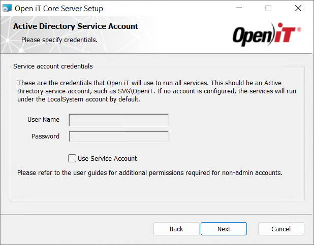 Use LocalSystem Account
