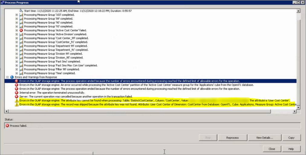 OLAP - Attribute Key cannot be found