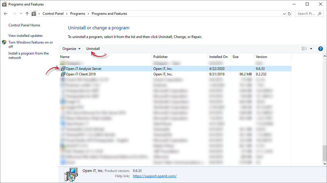 Control Panel Uninstall Program