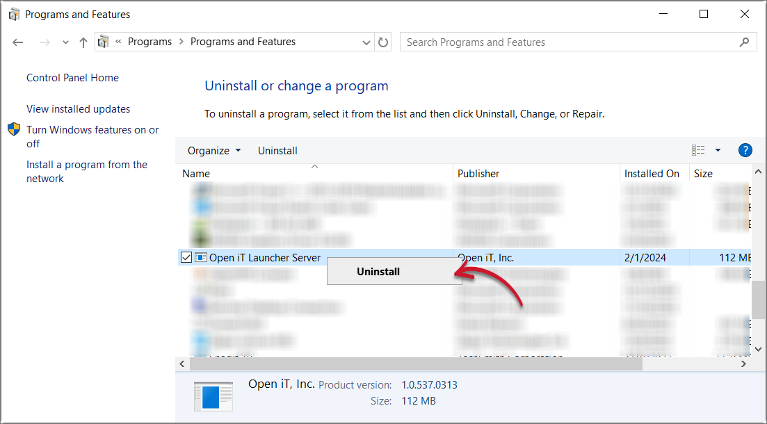 Control Panel: Uninstall Option 1
