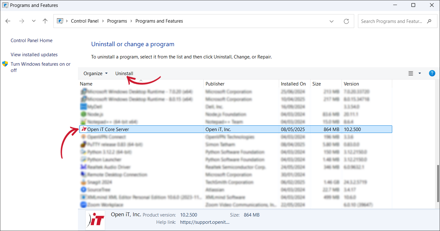Control Panel Program List