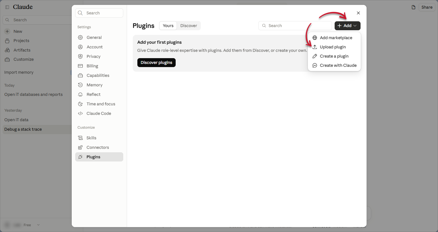 Select Upload plugin