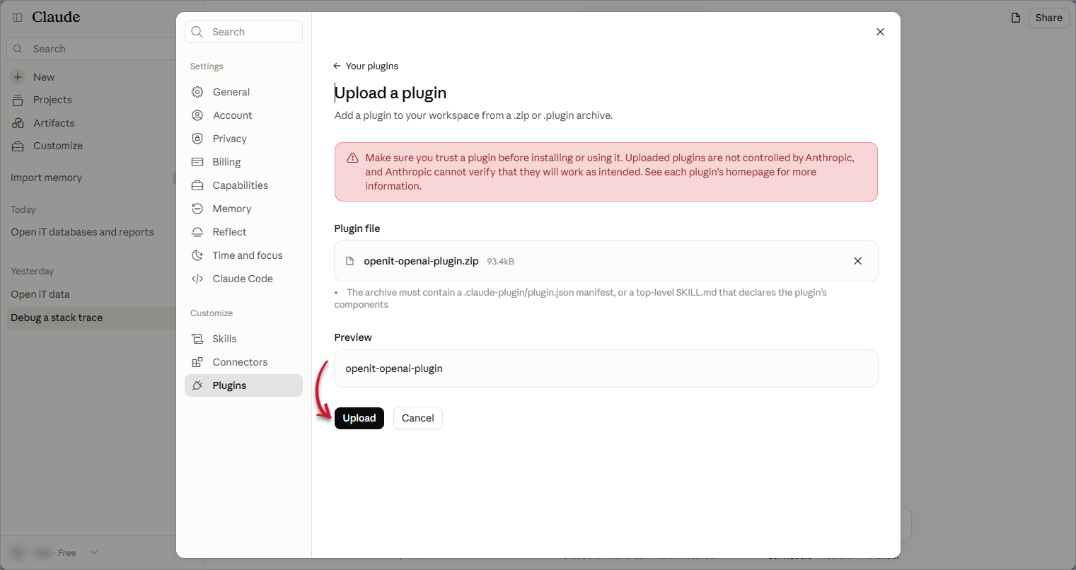Click Upload