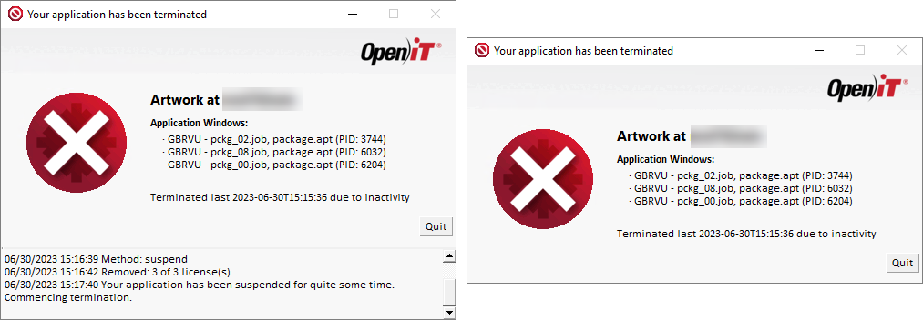 Pop-up with and without Debug Section
