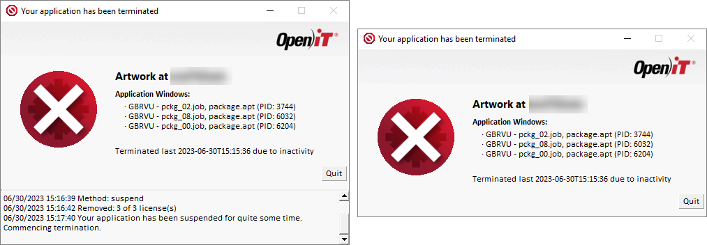 Pop-up with and without Debug Section