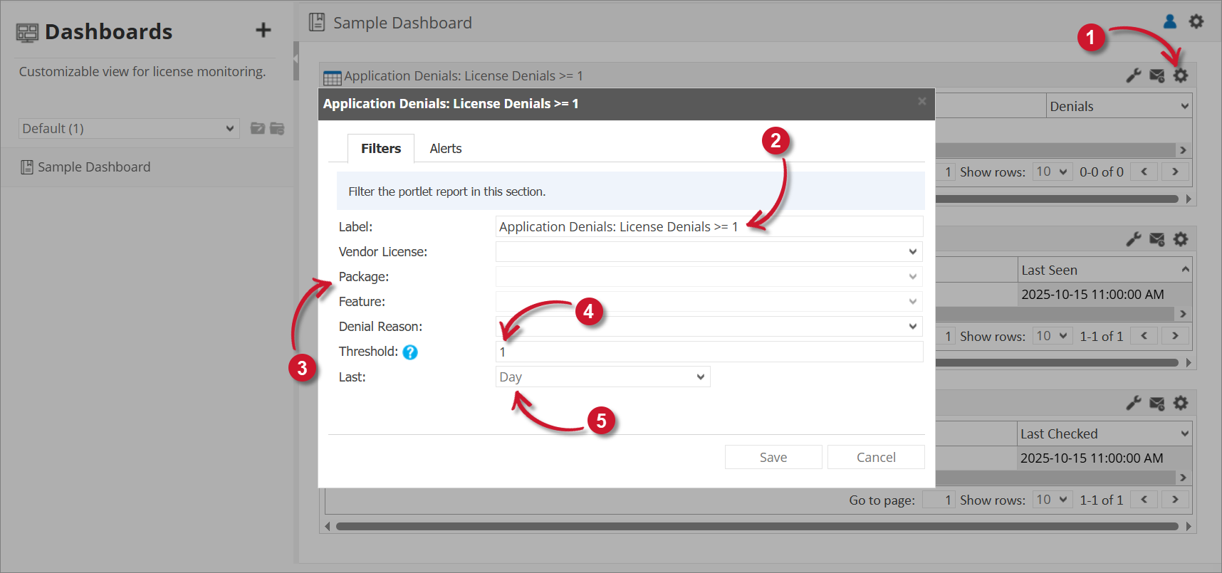 Application Denials Filter Settings