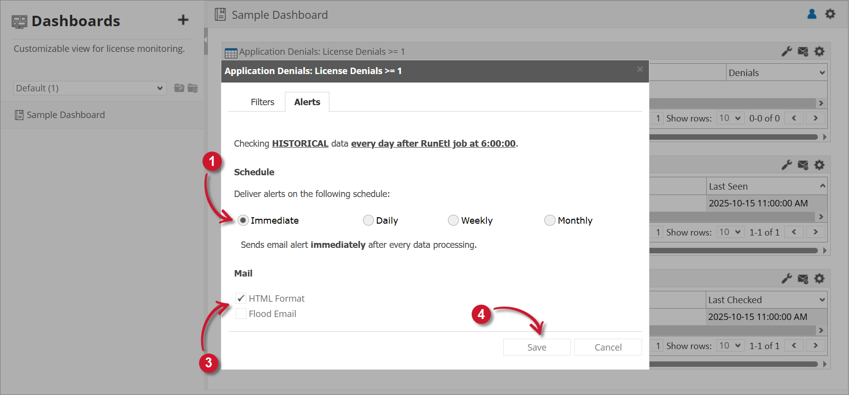 Application Denials Alert Settings