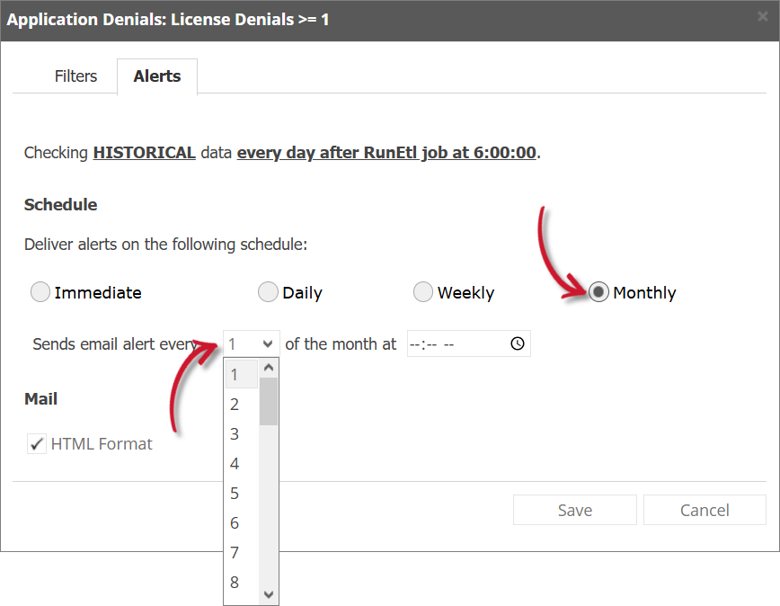 Application Denials Alert Settings Monthly