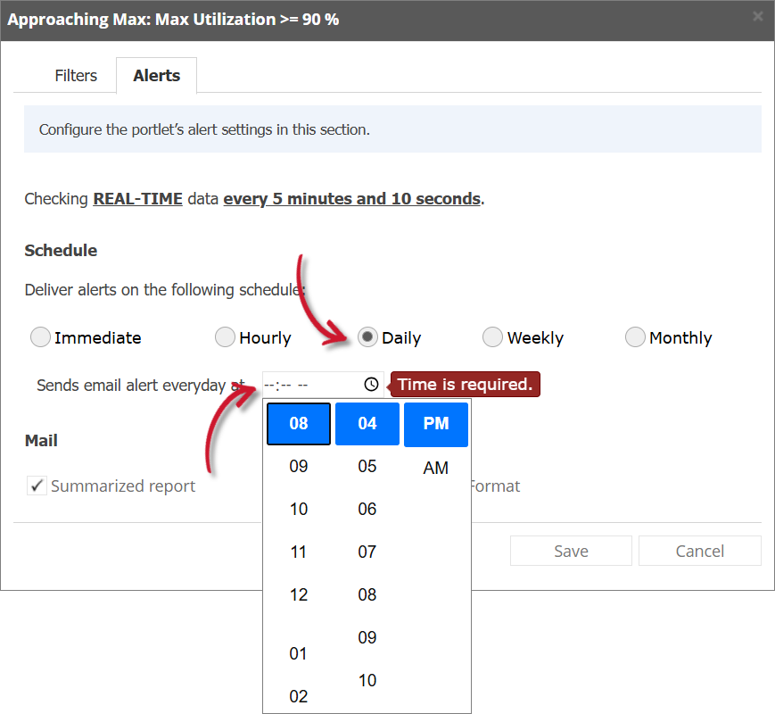Approaching Max Alert Settings Daily