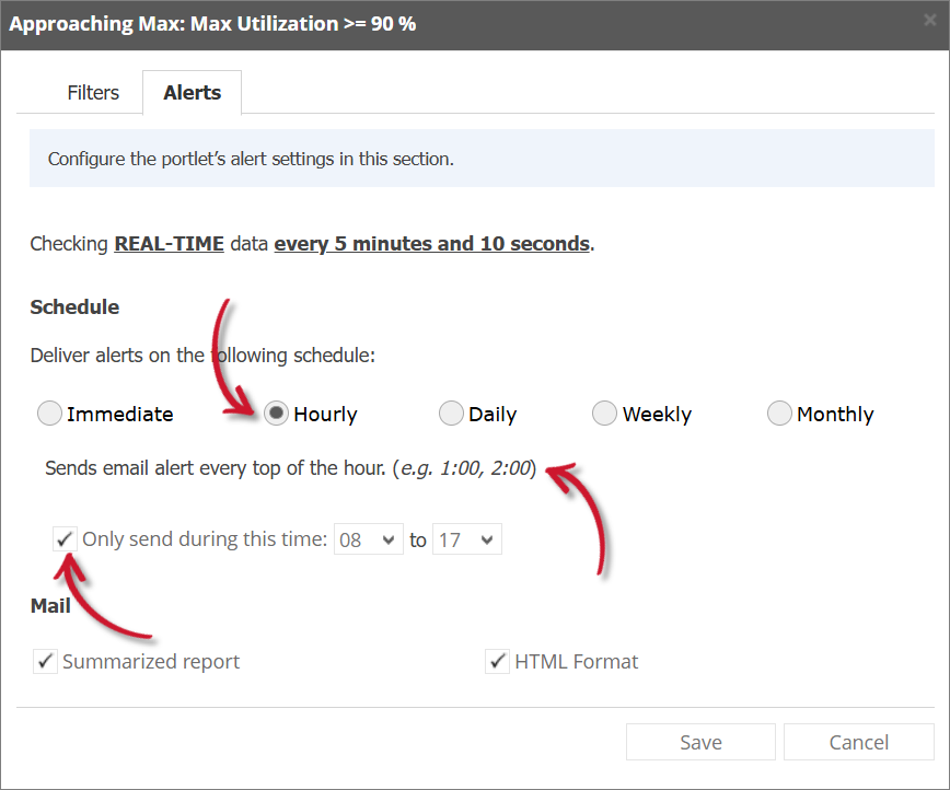 Approaching Max Alert Settings Hourly