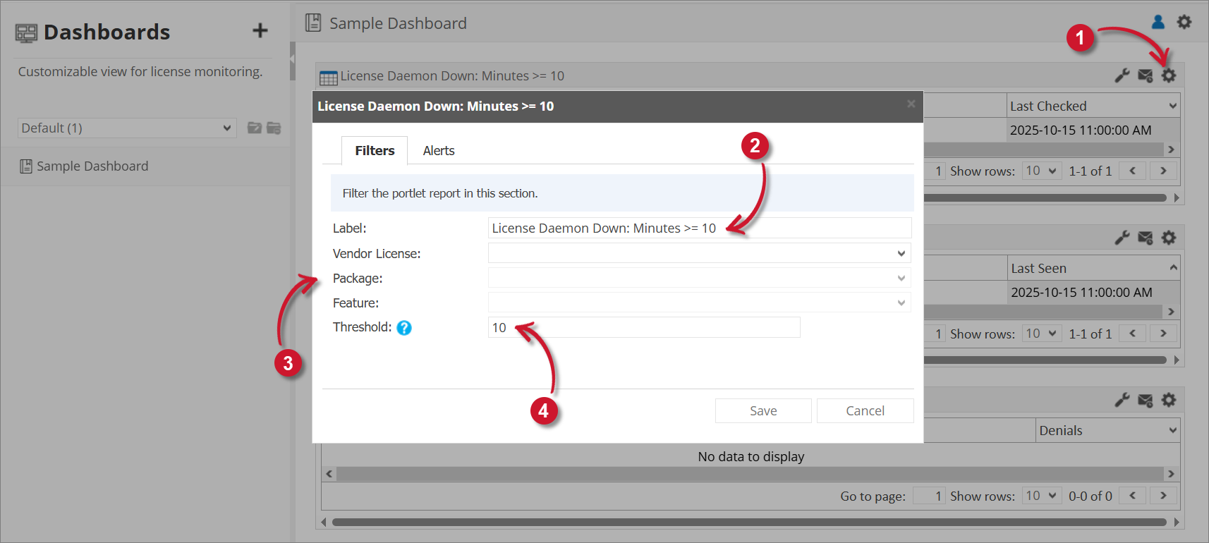 License Daemon Down Filter Settings