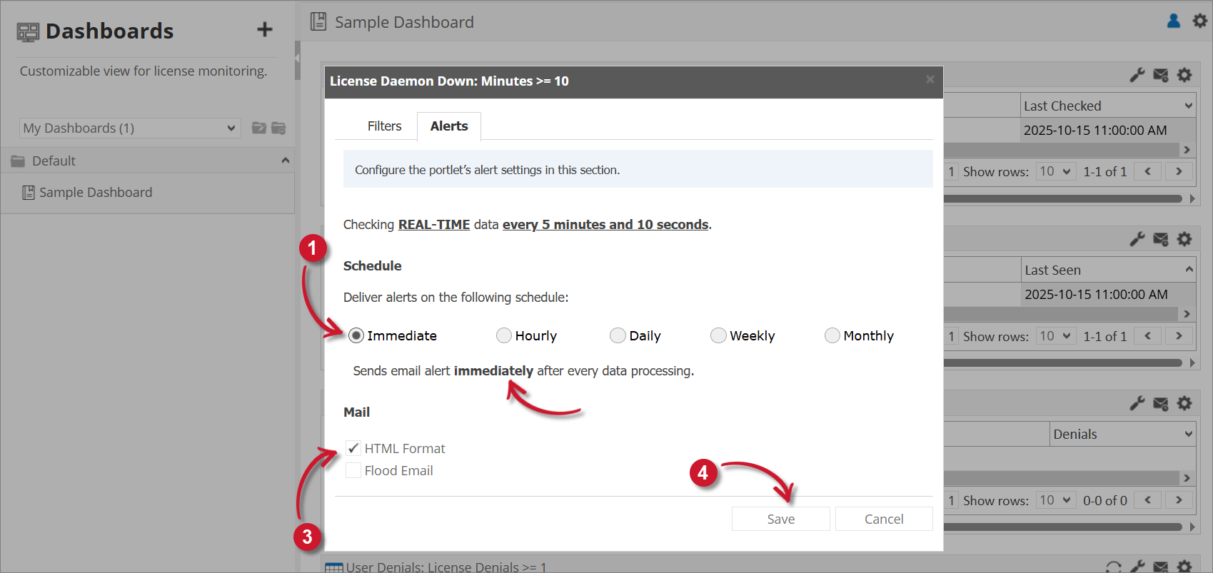 License Daemon Down Alert Settings