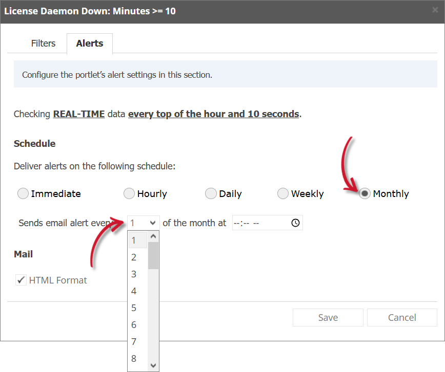 License Daemon Down Alert Settings Monthly