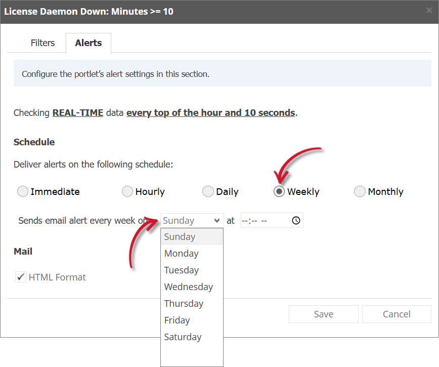 License Daemon Down Alert Settings Weekly