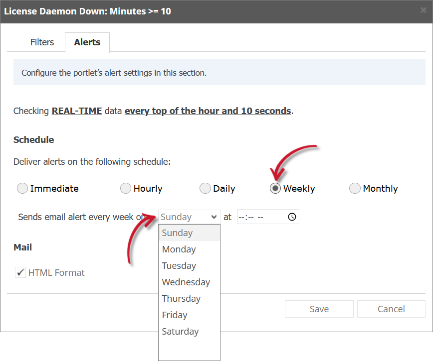 License Daemon Down Alert Settings Weekly