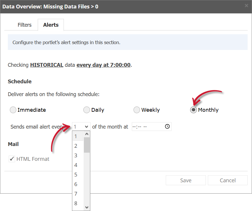 Data Overview Alert Settings Monthly