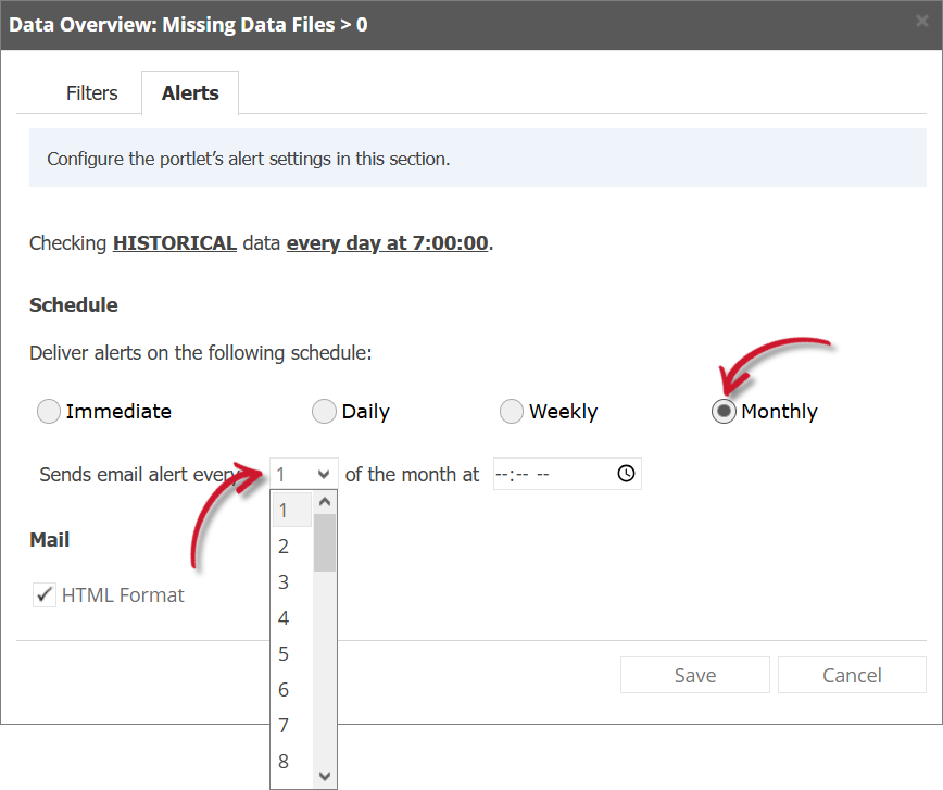 Data Overview Alert Settings Monthly